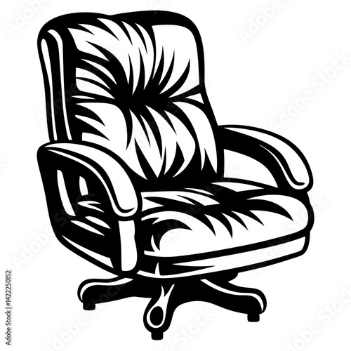 Monochromatic illustration of a large office chair with a swivel base