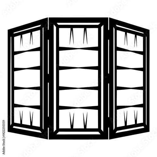 Stylized Folding Screen Room Divider with Angular Geometric Details and Minimalism