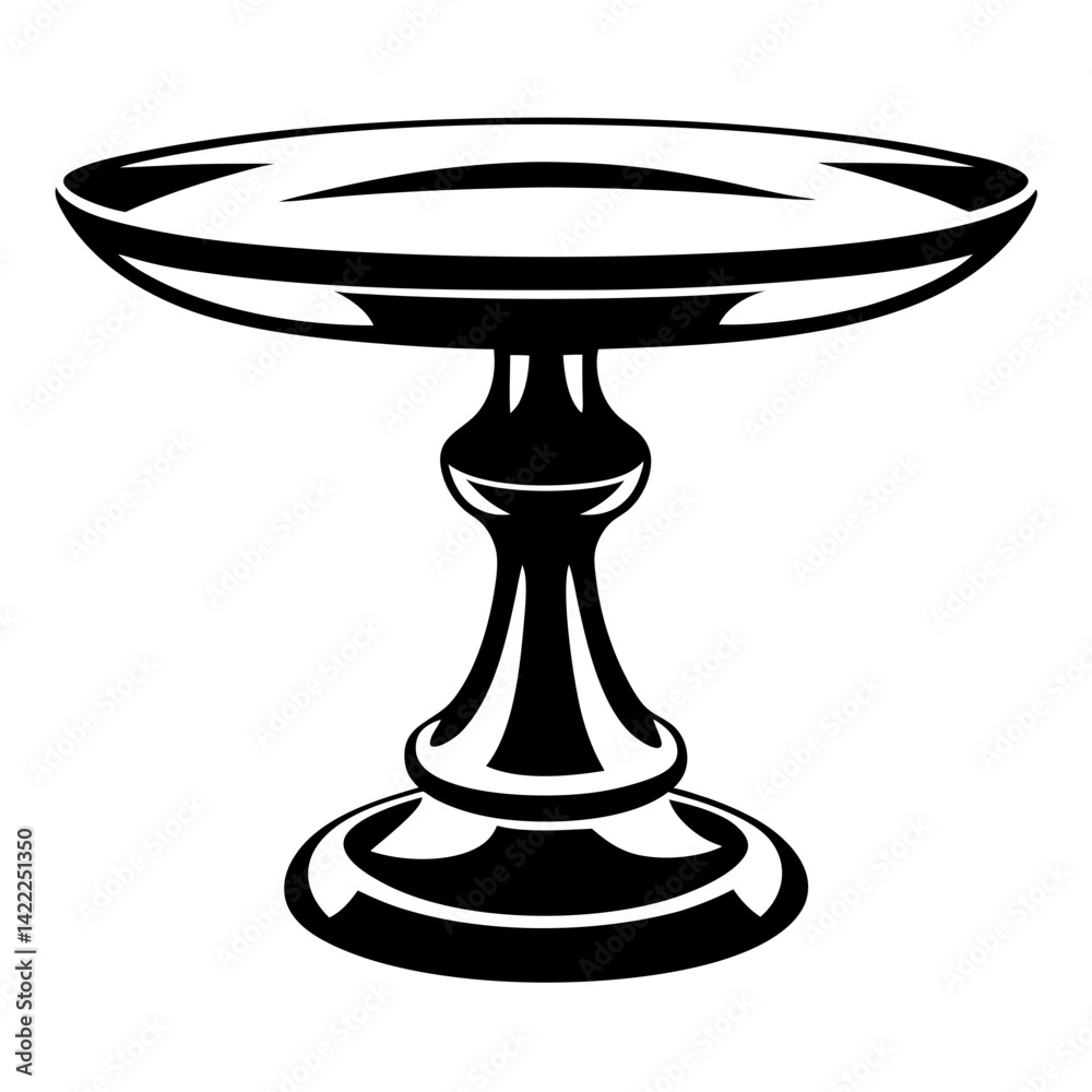 Elegant Black and White Cake Stand Illustration with Ornate Pedestal Base Elegant Black and White Cake Stand Illustration with Ornate Pedestal Base