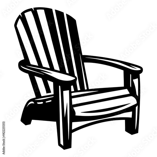 A classic Adirondack chair depicted in black and white minimalist illustration
