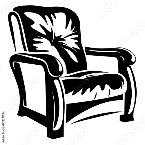 Elegant Black and White Armchair Illustration with Detailed Upholstery Design