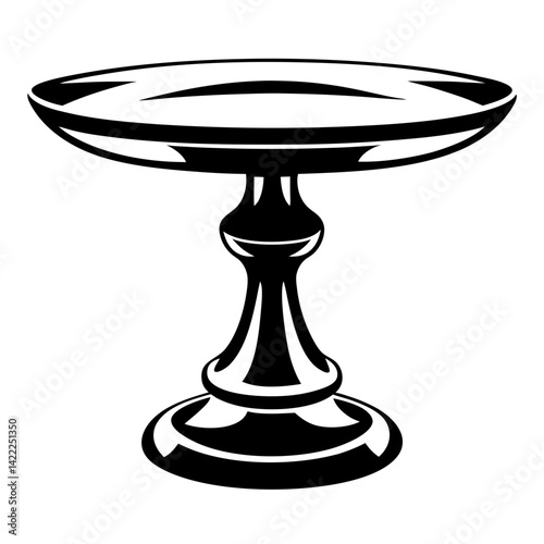 Elegant Black and White Cake Stand Illustration with Ornate Pedestal Base
