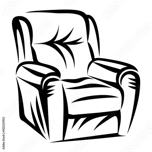 Stylish Black and White Illustration of a Comfortable Recliner Armchair for Relaxation