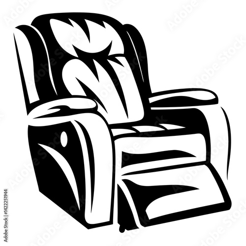 Black and White Vector Illustration of a Comfortable Recliner Chair
