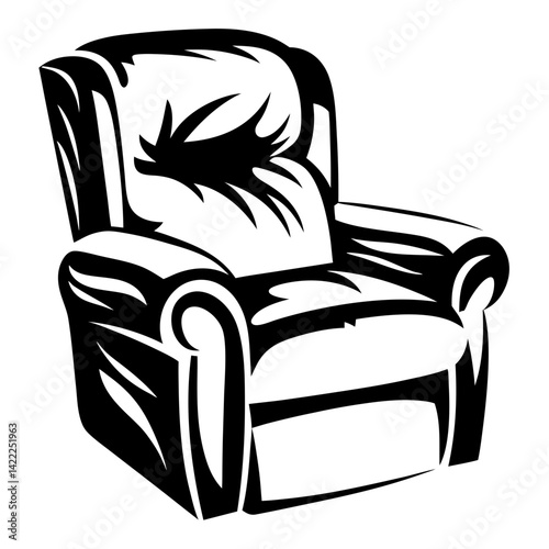 Monochrome illustration of a comfortable armchair, perfect for relaxing at home
