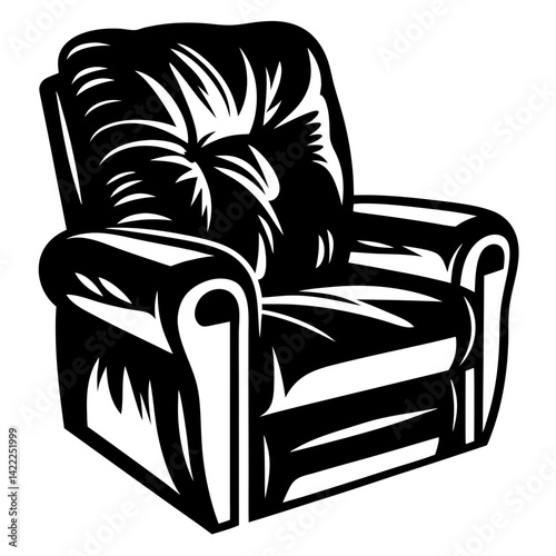 Luxurious Leather Armchair in Black and White Graphic Illustration Style