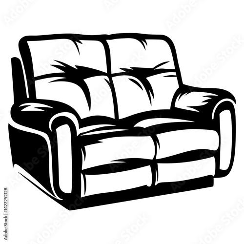 Stylized Black and White Couch Illustration for Interior Design Concepts