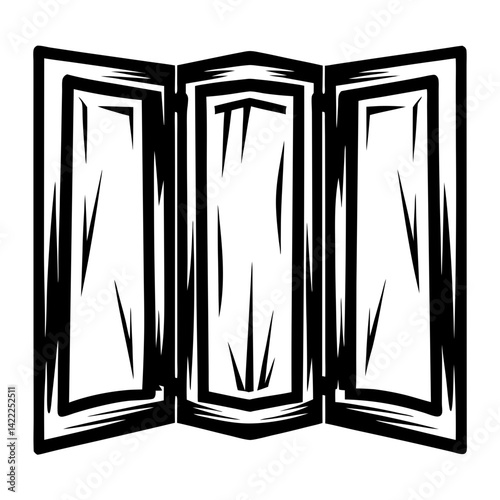Abstract TriPanel Screen Illustration with Bold Outlines and Angular Design Elements