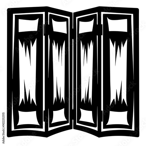 Four Panel Folding Screen Artwork with Geometric Cuts in Black and White