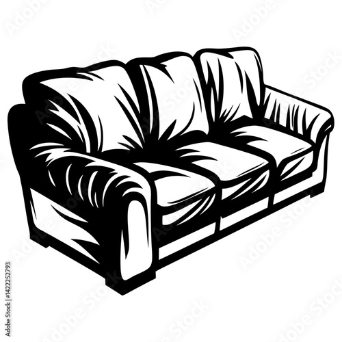 Vector illustration of a sofa with three seats and armrests with shades