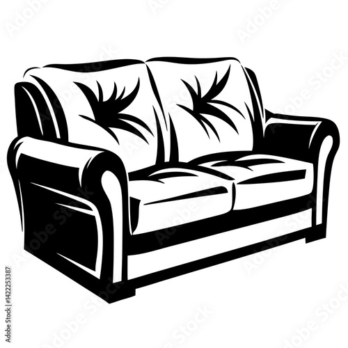 Striking monochrome illustration of a modern two seat sofa design concept