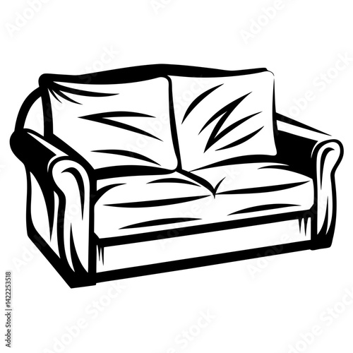 Stylized Two Seater Couch Drawing With Bold Black and White Illustration