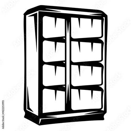 Bold Monochrome Illustration of a Storage Cabinet with Multiple Empty Cubbies