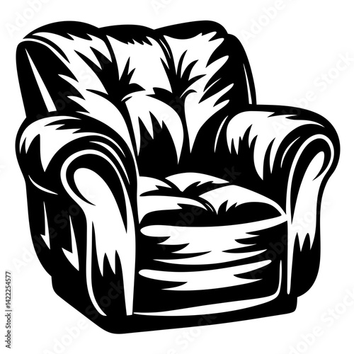 Monochrome illustration of a cozy armchair, perfect for relaxation and comfort