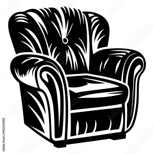 Classic black leather armchair, a comfortable place to relax and unwind