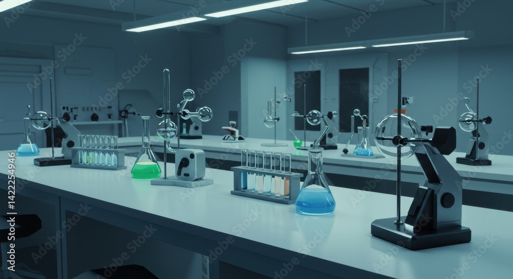 Futuristic Low-Poly Science Laboratory with Glowing Beakers Futuristic Low-Poly Science Laboratory with Glowing Beakers