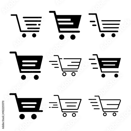 Minimalist Shopping Cart Icon – Fast Checkout Symbol. Shopping cart icon set