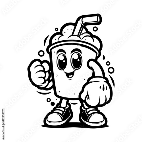 Cartoon Beverage Cup Mascot with Straw