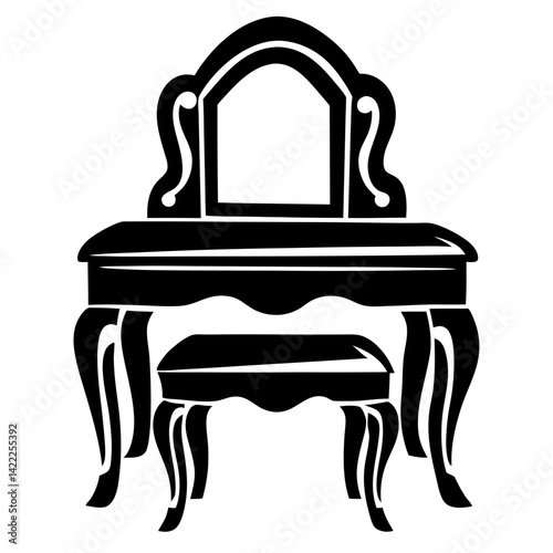 Classic vanity table with stool and mirror in black silhouette style