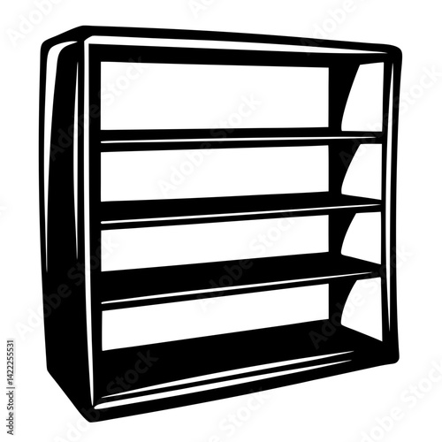 Stylized monochrome illustration of a four shelf bookcase ready to be filled