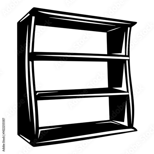 ThreeShelf Wooden Bookcase with Bold Outlines in a Graphic Style