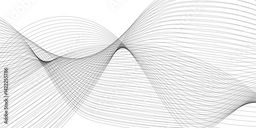 Wavy business curve lines on transparent background. Abstract ocean wave line background. Wave swirl, frequency sound wave, twisted curve lines with blend effect. Vector illustration.