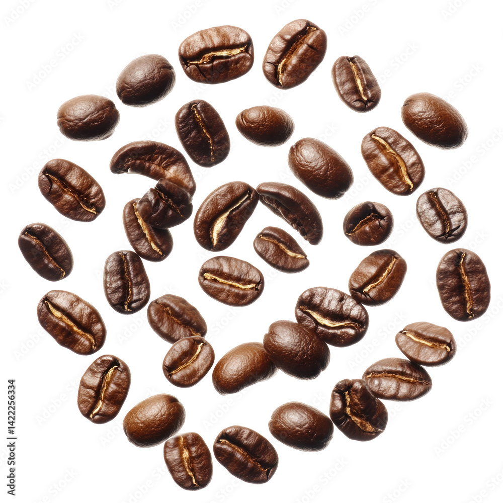 Decorative Coffee Beans Forming Swirl Pattern Isol 0 on a transparent background Decorative Coffee Beans Forming Swirl Pattern Isol 0 on a transparent background