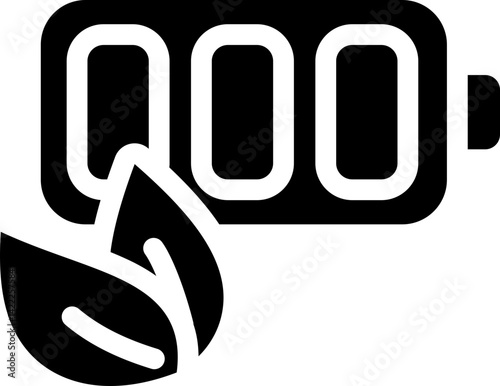 Eco battery icon with leaf and charge symbol. Silhouette icon.