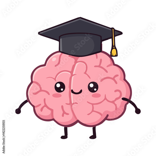 cute icon character Brain wearing a graduation cap.