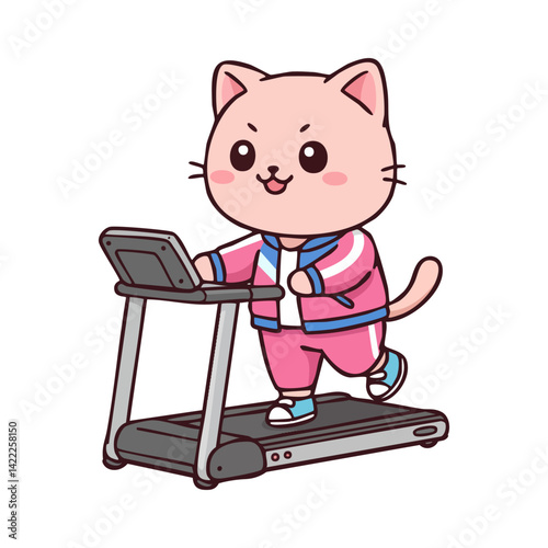 cute icon character Cat running on a treadmill.
