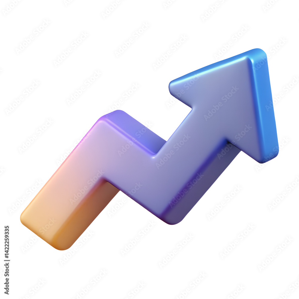 3D growth arrow icon Stepped 3D arrow icon in soft gradients, gradual progress representation 3D growth arrow icon Stepped 3D arrow icon in soft gradients, gradual progress representation