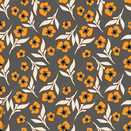Vintage seamless floral pattern. Liberty style background of small mauve and lilac flowers. Small flowers scattered over a white background. Stock for printing on surfaces