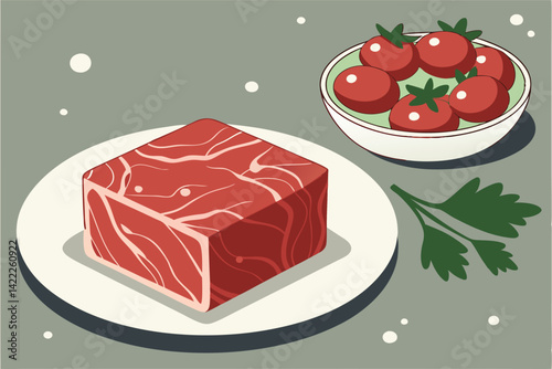 Raw Meat and Bowl of Tomatoes Fresh Food Illustration