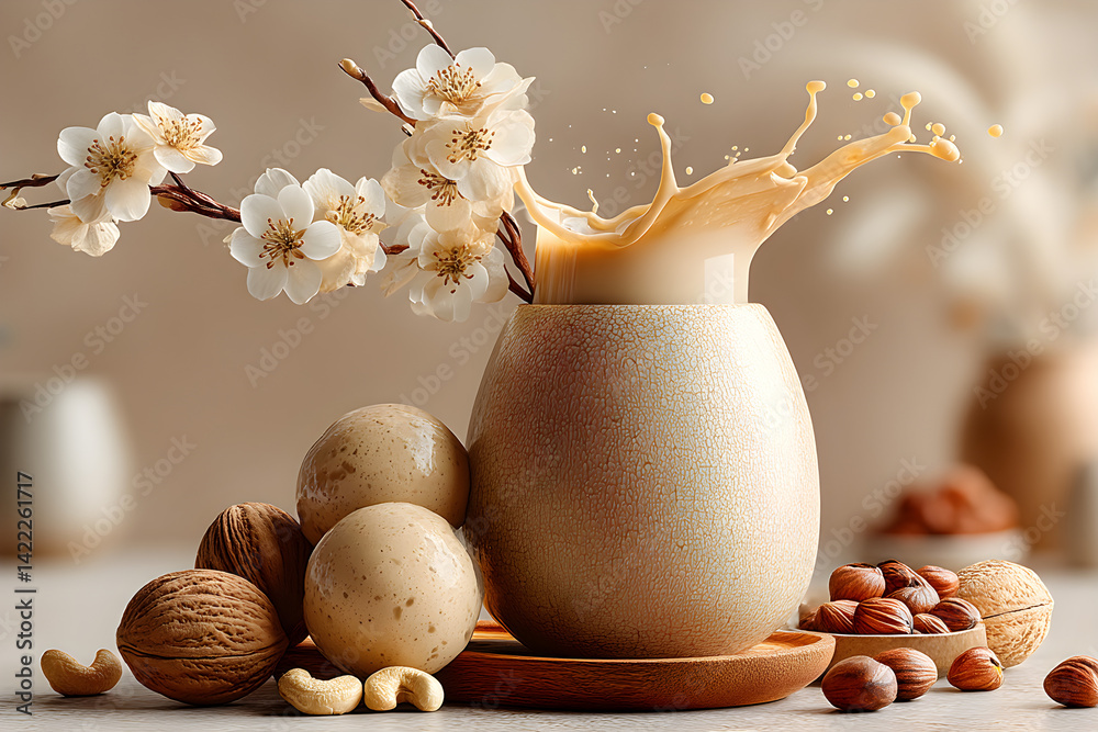 Smooth cashew milk with creamy tone and elegant minimal composition