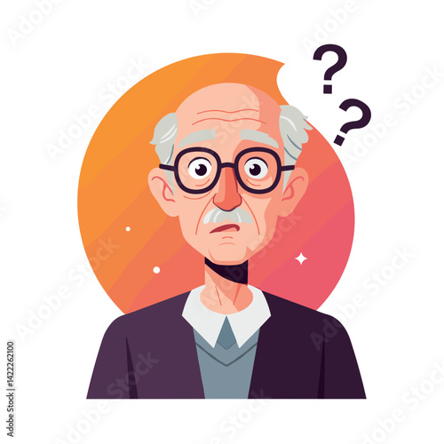 Elderly man looking confused against a colorful abstract background  