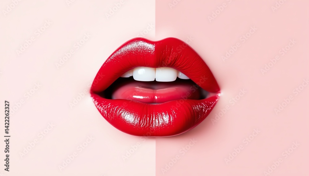 Obraz premium Stylish lips with glossy red lipstick.
