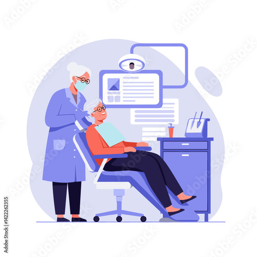 Elderly woman receiving dental care in modern clinic  