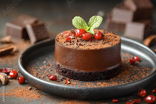 Obraz na płótnie Spicy chili chocolate cake with deep cocoa flavor and subtle heat in a vintage dish w salonie