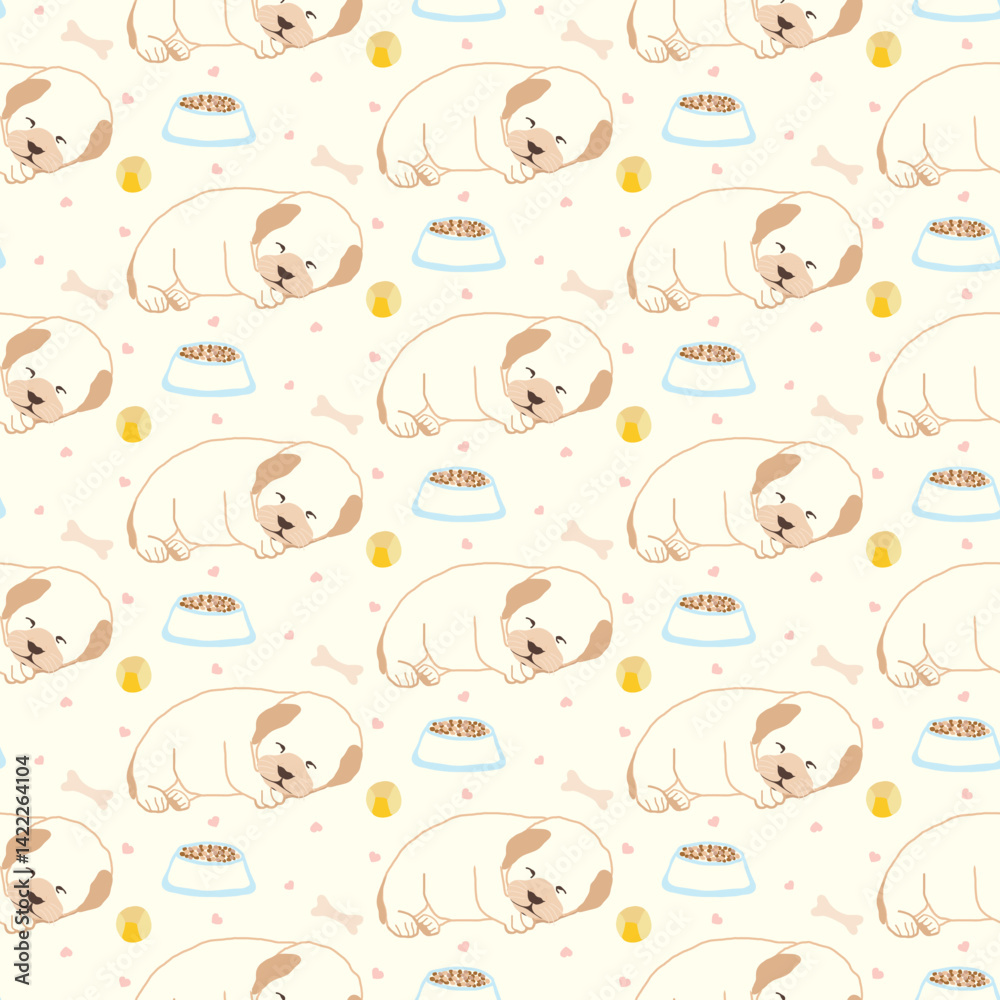 Adorable, cute, labrador puppy dog seamless pattern light colors Adorable, cute, labrador puppy dog seamless pattern light colors