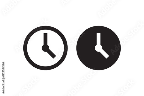 Clock icon showing time, outline and solid Vector