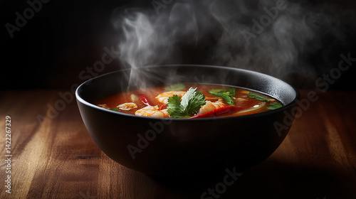 Steamy Thai tom yum soup bowl