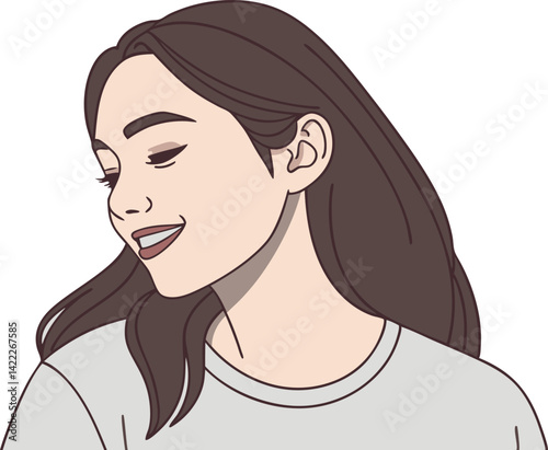 Illustration of a women with Long Brown Hair Wearing a Gray Shirt