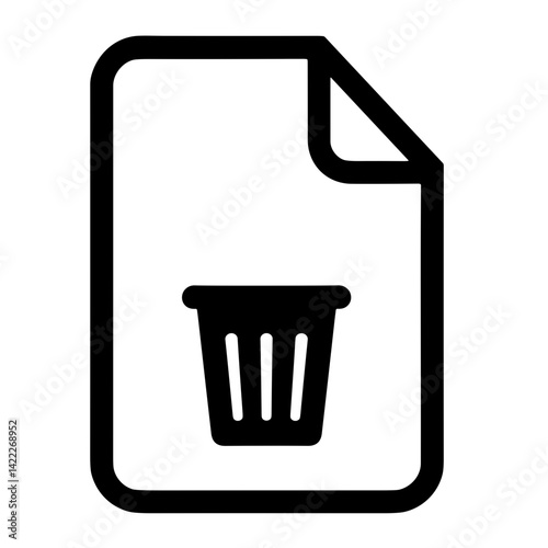Minimal file delete icon with trash bin symbol representing document removal - concept of data deletion storage cleaning interface organization