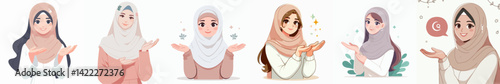 vector collection of a muslim woman as if explaining with her hands up