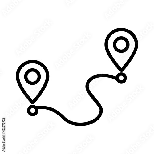 Minimal Map Route Icon – Curved Path with Pin Markers. map pointer icon. vector map pointer icon
