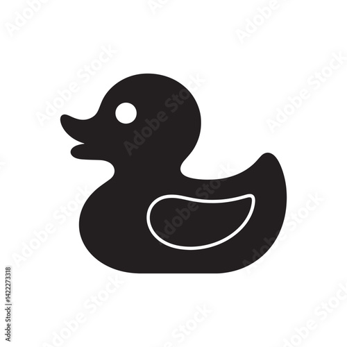 Black Silhouette of a Rubber Duck Icon Representing Bath Time, Children's Toys, and Water Play for Fun, Leisure, and Minimalist Design Editable Vector Illustration Isolated on a White Background