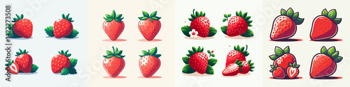vector collection of strawberry fruit illustrations in various cut shapes and fresh and delicious looks