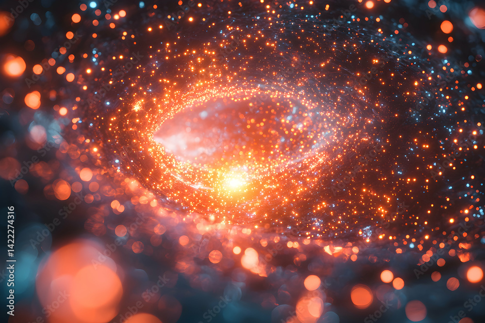 Fototapeta premium Vibrant abstract artwork. Suggests a cosmic tunnel or portal. Great for space-themed projects or digital art backdrops. Use for website backgrounds or wallpaper.