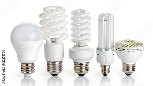 Illumination Evolution: An array of energy-efficient light bulbs stand proudly in a row. Capturing the brilliance of innovation and the promise of a brighter future.