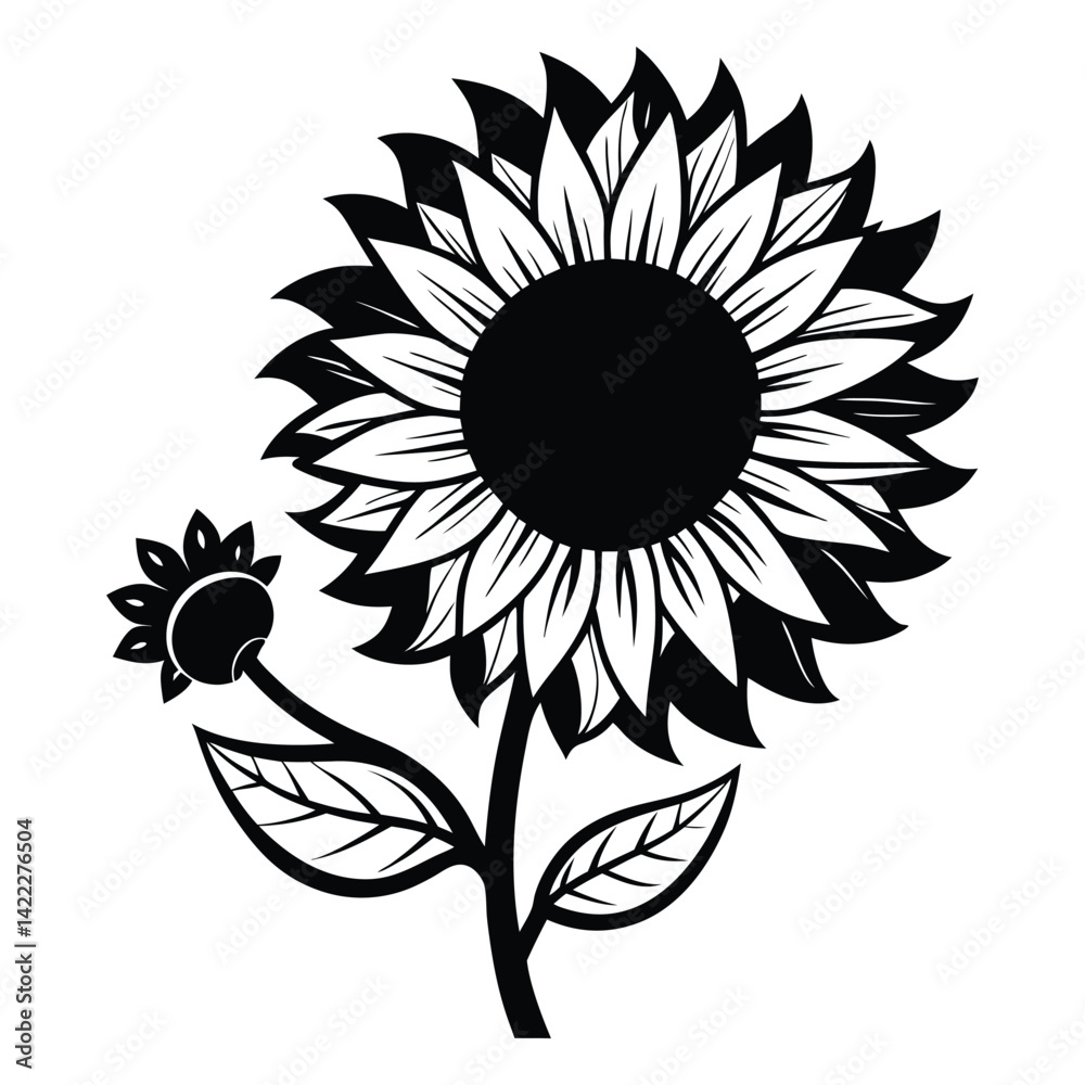 Fototapeta premium sunflower-black-white-vector silhouette